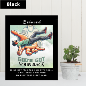 Personalizable "God's Got Your Back" Inspirational Framed Poster - Motivational Decor Featuring Isaiah 41:10 - Fair-Skinned Man Falling Onto God's Righteous Right Hand