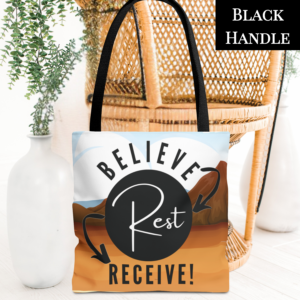 Western-Themed "Believe-Rest-Receive!™" Tote Bag | Christian Faith Tote with the Believe-Rest-Receive! Roadmap of Faith | Inspirational Gift - 13"x13", 16"x16", or 18"x18" Size Options