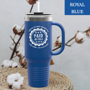 "Jesus Gives Receipts - Never Invoices" 40 oz Travel Mug | "Paid in Full" Insulated Tumbler with Handle & Straw | Christian Faith Drinkware | Inspirational Gift