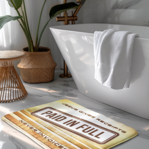 "Jesus Gives Receipts - Never Invoices" Brown 24" x 17" Bath Mat | "Paid in Full" Christian Bathroom Rug | Faith-Based Home Decor | Inspirational Scripture Mat