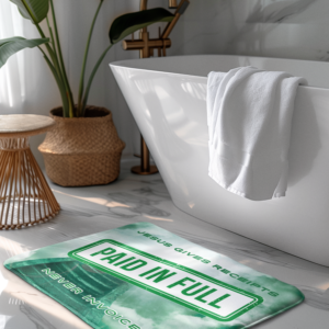 "Jesus Gives Receipts - Never Invoices" Green 24" x 17" Bath Mat | "Paid in Full" Christian Bathroom Rug | Faith-Based Home Decor | Inspirational Scripture Mat