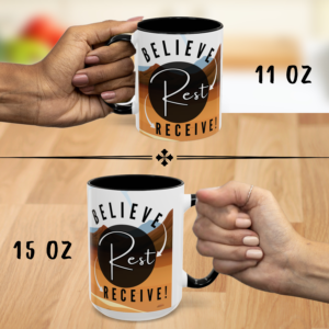 Personalizable "Believe-Rest-Receive!™" Western-Themed Wraparound Mug | Faith-Based, Spiritually Uplifting and Encouraging Tea Cup