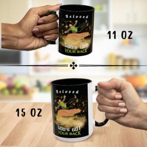 Personalizable "God's Got Your Back" Christian Wraparound Mug Featuring a Fair-Skinned Woman Falling Onto God's Right Hand | Bible Verse Isaiah 41:10 Personalized Faith Mug | Inspirational Scripture Gift for Believers