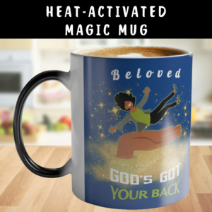 Personalizable Color-Changing "God's Got Your Back" Magic Drinkware | Melanated Woman Falling Onto God's Righteous Right Hand | Bible Verse Isaiah 41:10