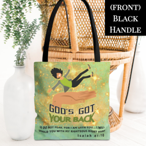 "God’s Got Your Back" Tote Bag Featuring A Fair-Skinned Woman Falling Onto God's Right Hand | Inspirational Christian Tote | Isaiah 41:10 Faith-Based Gift for Women | Bible Verse Bag | Religious Encouragement Tote