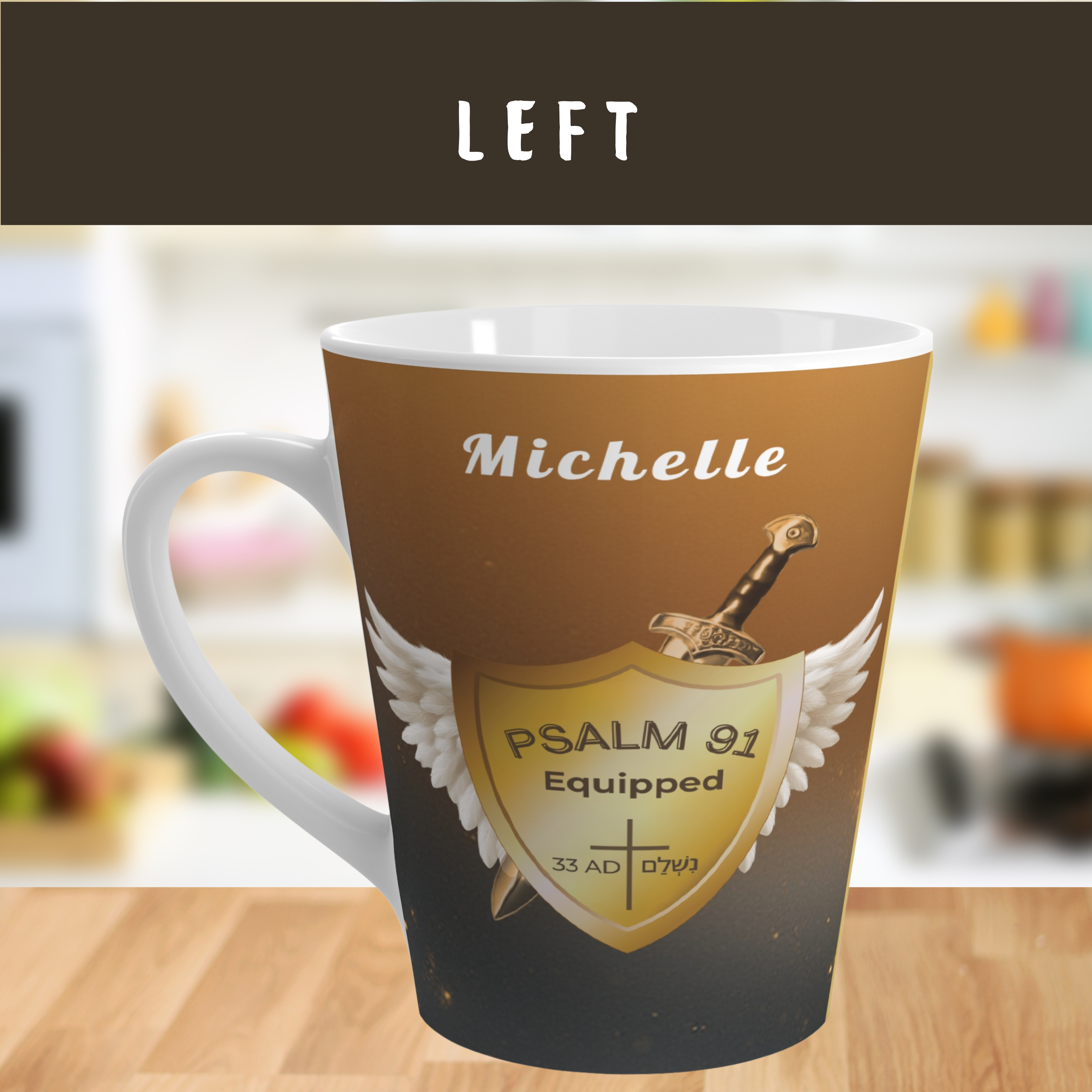 The Grace Table Presents Psalm 91 Equipped, 12 oz Personalizable Wraparound Latte Mug | Faith-Based, Spiritually Uplifting and Encouraging Tea Cup | Verse by Verse Customizable Gift - Image 3