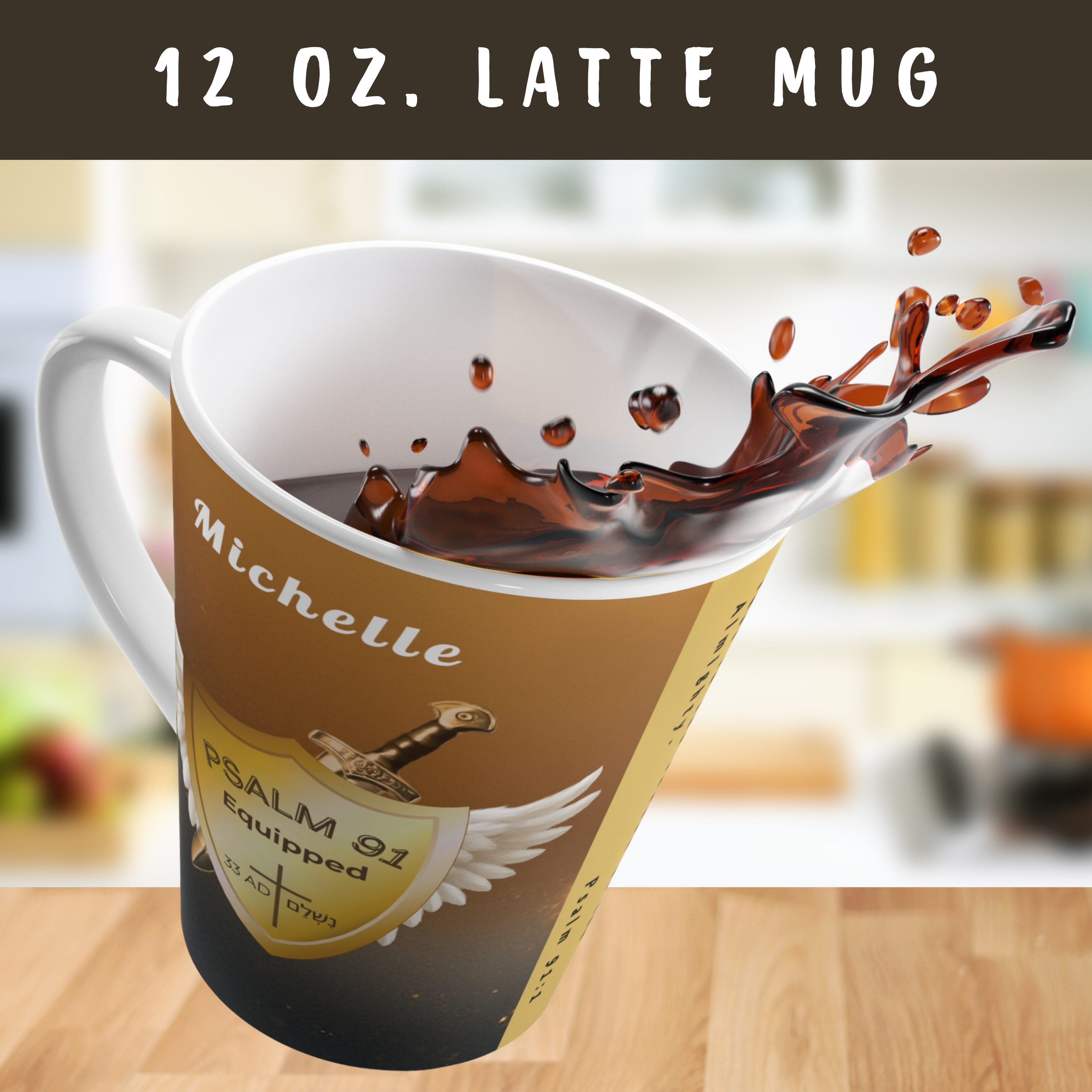 The Grace Table Presents Psalm 91 Equipped, 12 oz Personalizable Wraparound Latte Mug | Faith-Based, Spiritually Uplifting and Encouraging Tea Cup | Verse by Verse Customizable Gift