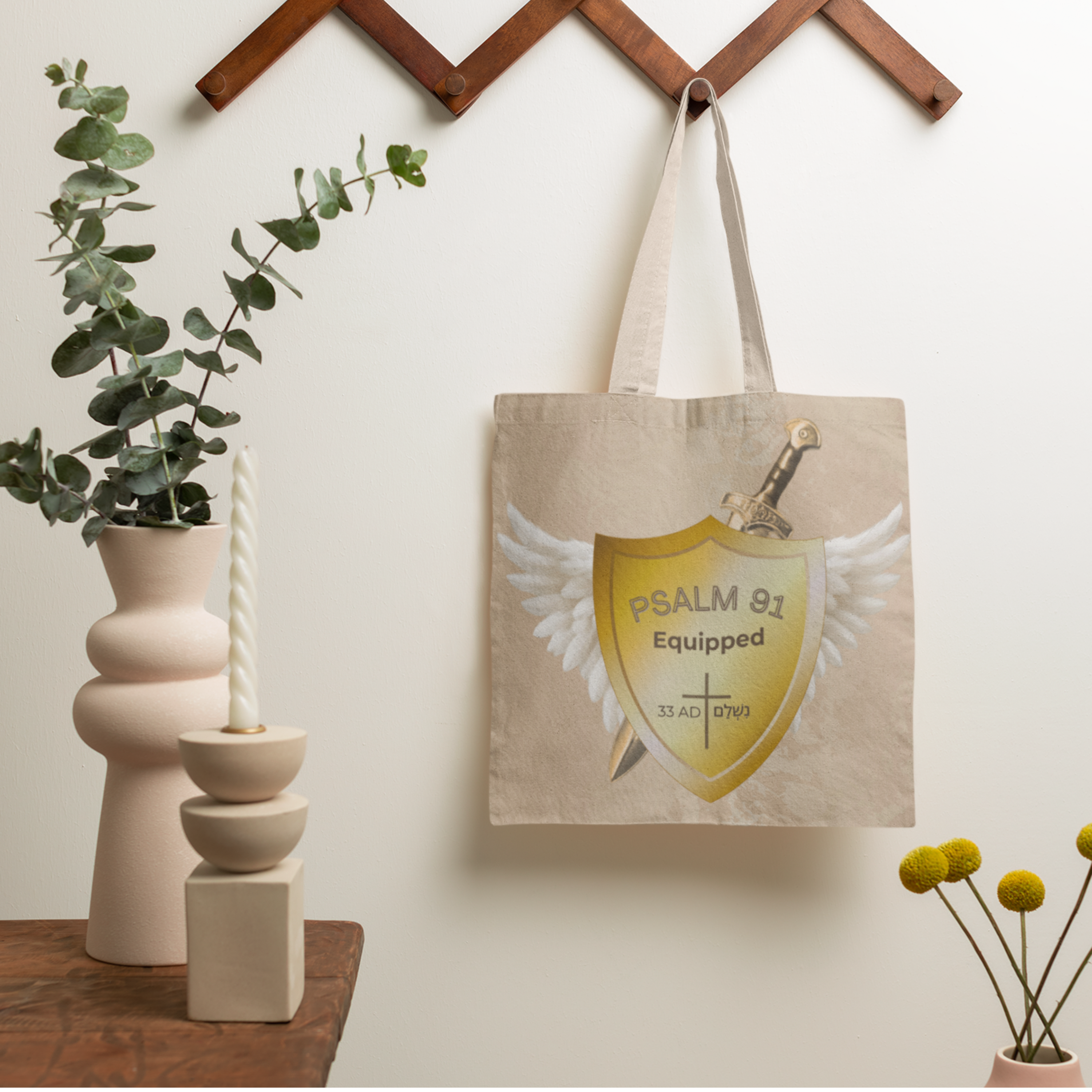 Psalm 91 Equipped Christian Tote Bag with Psalm 91 Shield and Wings Logo | Faith Warrior Bag for Women | Inspirational Scripture Shopper Bag Gift - Image 4