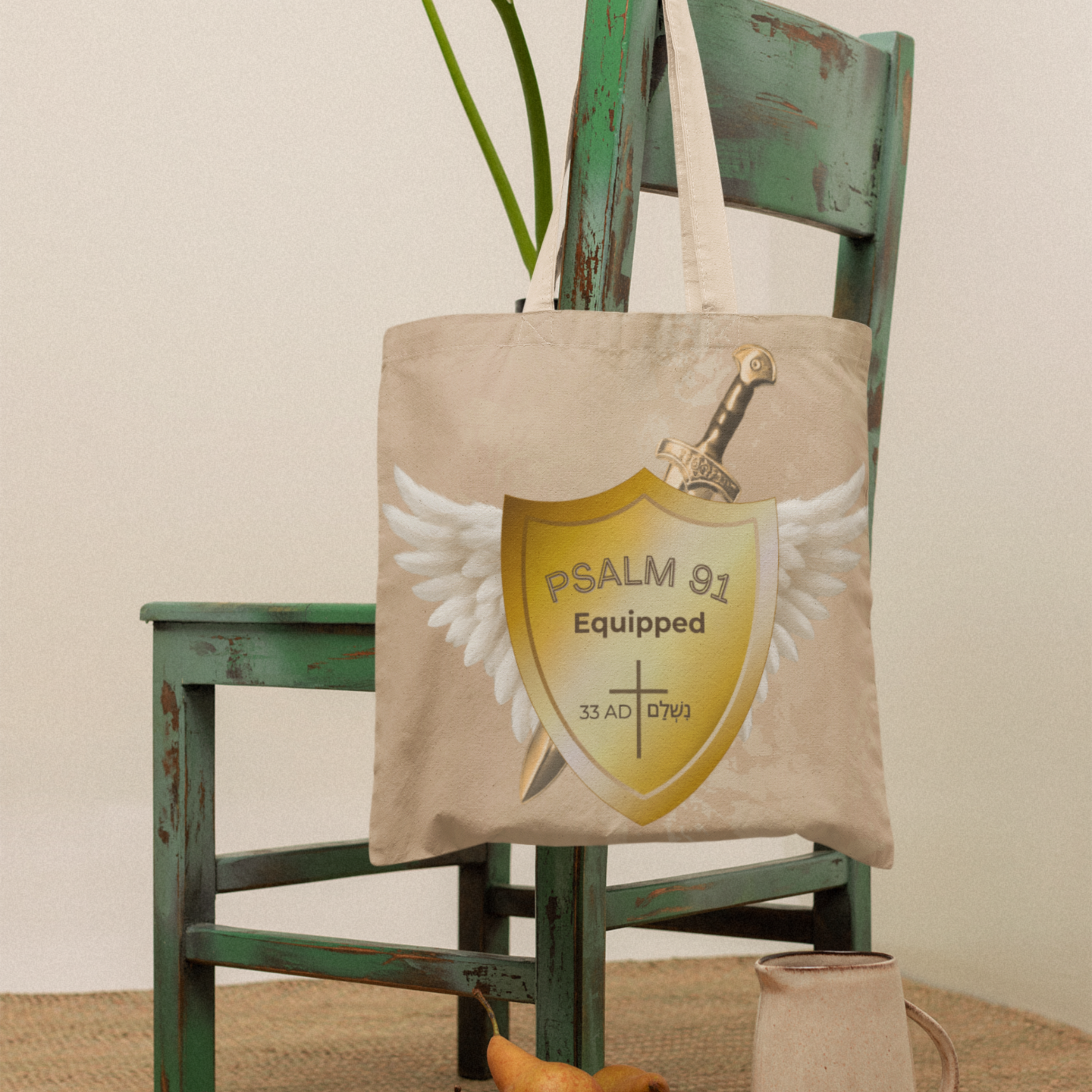 Psalm 91 Equipped Christian Tote Bag with Psalm 91 Shield and Wings Logo | Faith Warrior Bag for Women | Inspirational Scripture Shopper Bag Gift - Image 6