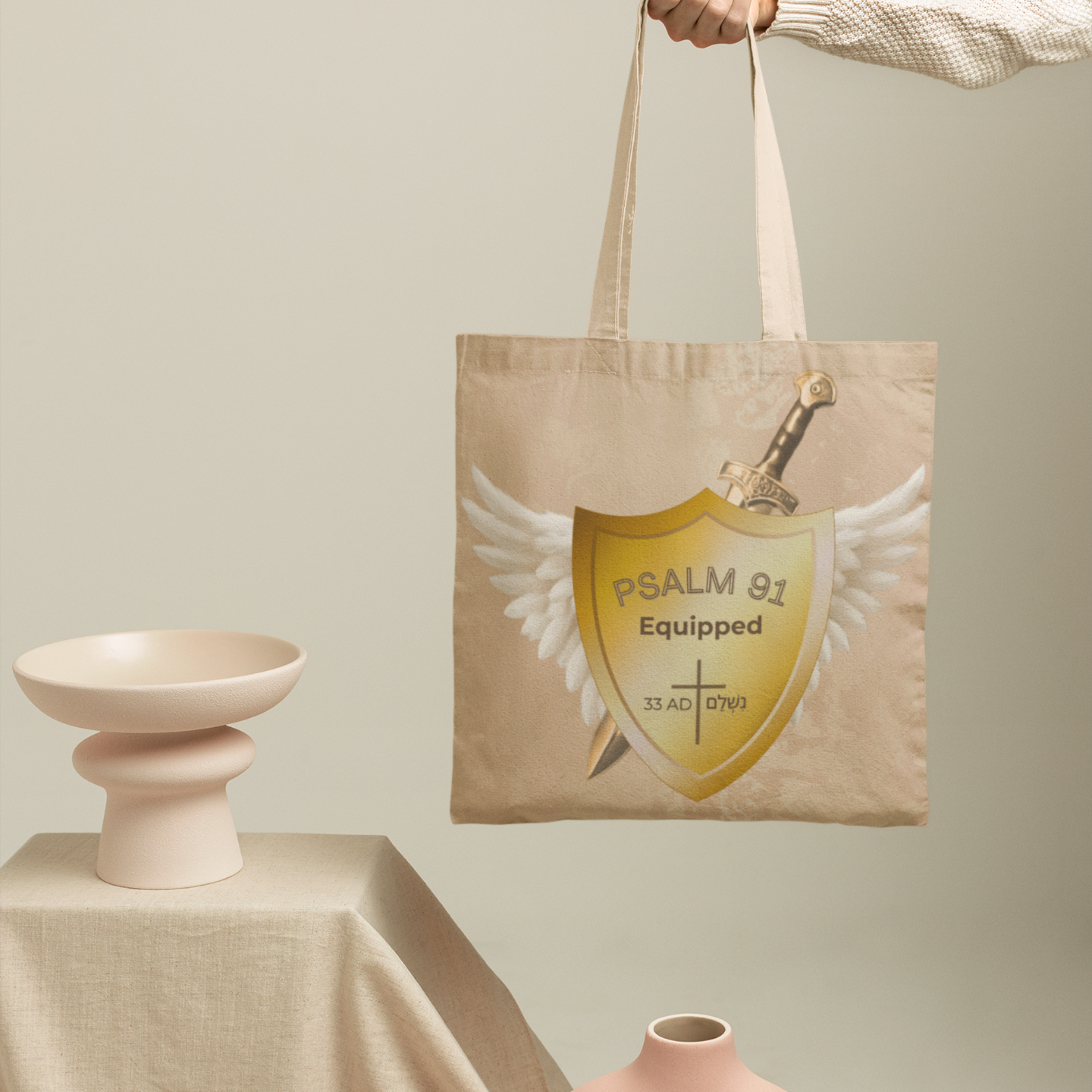 Psalm 91 Equipped Christian Tote Bag with Psalm 91 Shield and Wings Logo | Faith Warrior Bag for Women | Inspirational Scripture Shopper Bag Gift - Image 8