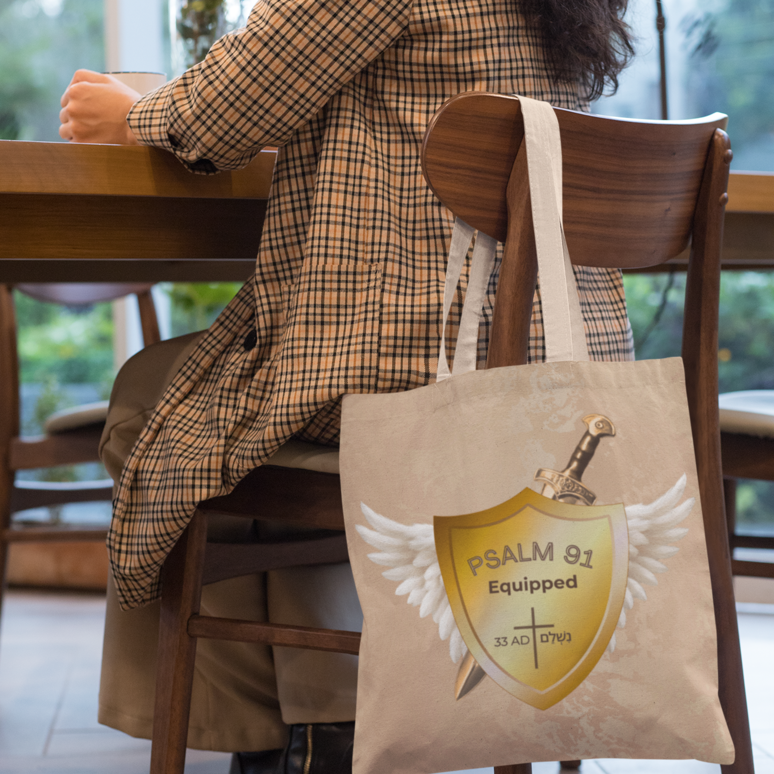 Psalm 91 Equipped Christian Tote Bag with Psalm 91 Shield and Wings Logo | Faith Warrior Bag for Women | Inspirational Scripture Shopper Bag Gift - Image 2