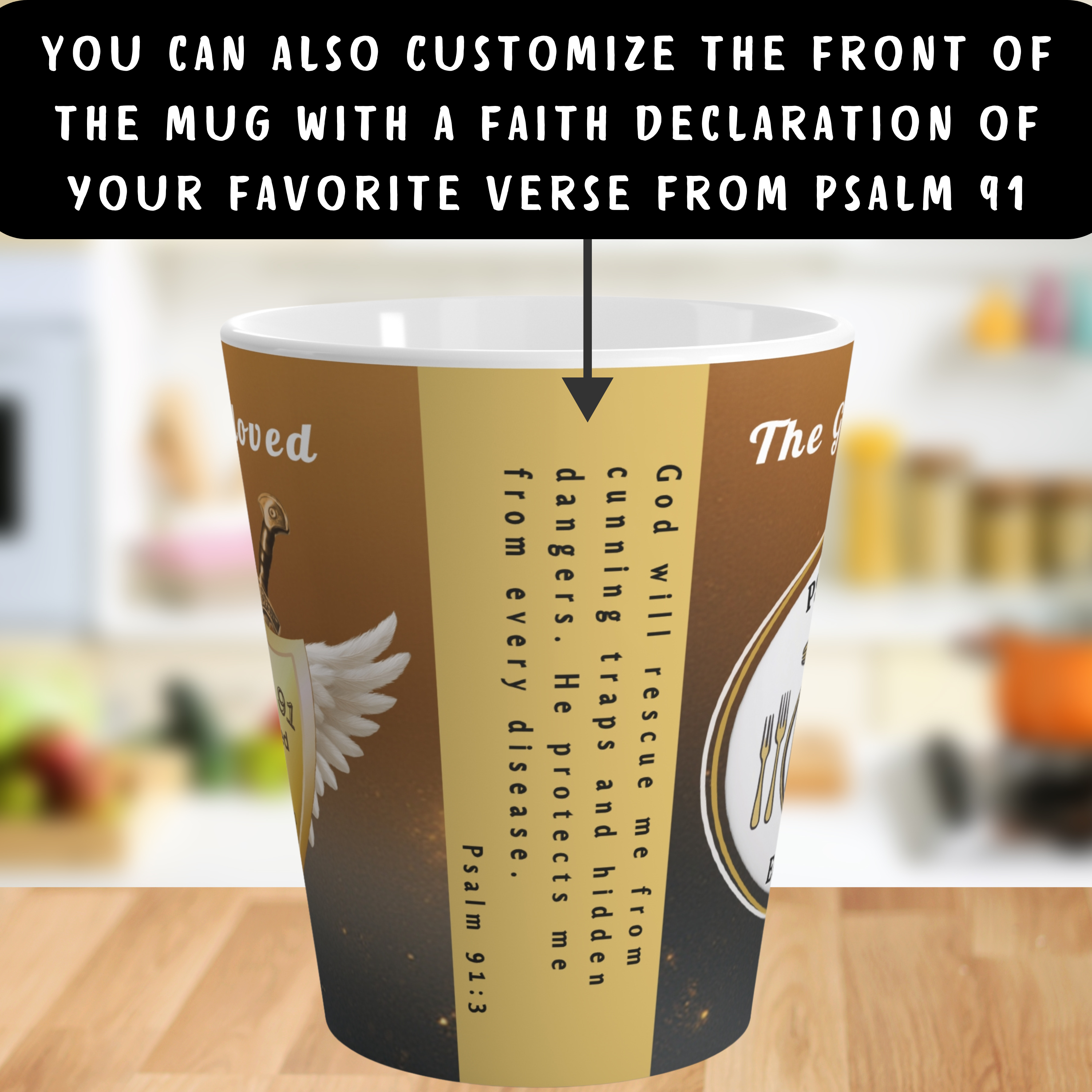 The Grace Table Presents Psalm 91 Equipped, 12 oz Personalizable Wraparound Latte Mug | Faith-Based, Spiritually Uplifting and Encouraging Tea Cup | Verse by Verse Customizable Gift - Image 9