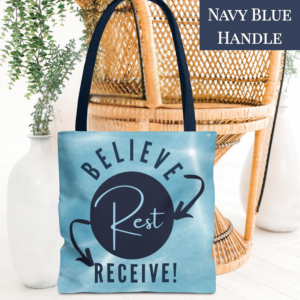 Shimmering Water "Believe-Rest-Receive!™" Tote Bag | Christian Faith Tote with the Believe-Rest-Receive! Roadmap of Faith | Inspirational Gift - 13"x13", 16"x16", or 18"x18" Size Options