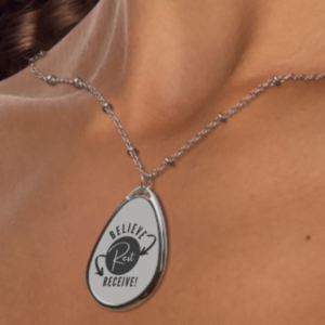 Black on Silver Personalizable "Believe-Rest-Receive!™" Oval Pendant | Faith Roadmap Jewelry | Christian Journey Necklace | Encouragement Gift for Women