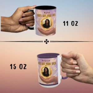 Personalizable "God's Got Your Back" Photo Locket Wraparound Mug | Christian Mug Featuring Your Photo Locket Falling Onto God's Right Hand | Bible Verse Isaiah 41:10 Personalized Photo Locket Mug | Inspirational Scripture Gift for Believers