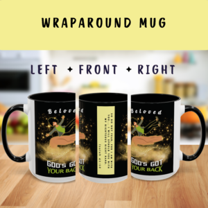 Personalizable "God's Got Your Back" Christian Wraparound Mug Featuring a Fair-Skinned Woman Falling Onto God's Right Hand | Bible Verse Isaiah 41:10 Personalized Faith Mug | Inspirational Scripture Gift for Believers