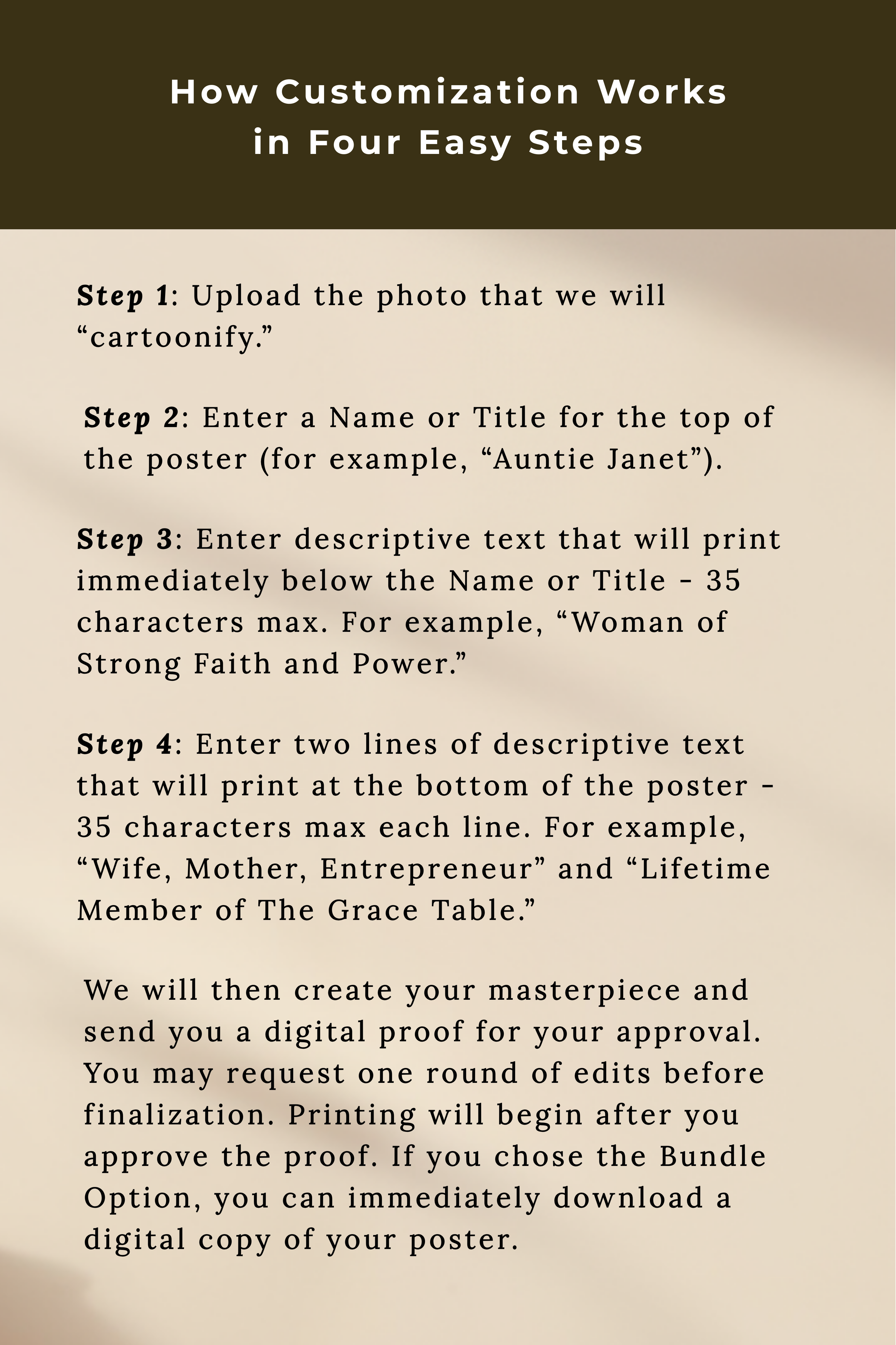 VALUE BUNDLE: Custom "Photo to Cartoon" Matte Vertical Poster AND Digital Download Files | Cartoonified Portrait for Men, Women, Kids, Pets | Personalizable Wall Art - Image 5