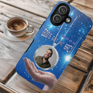 "God's Got My Back" iPhone Case - Personalized Photo Locket Phone Case with Isaiah 41:10 | Protective Tough Case with Righteous Right Hand of God Design