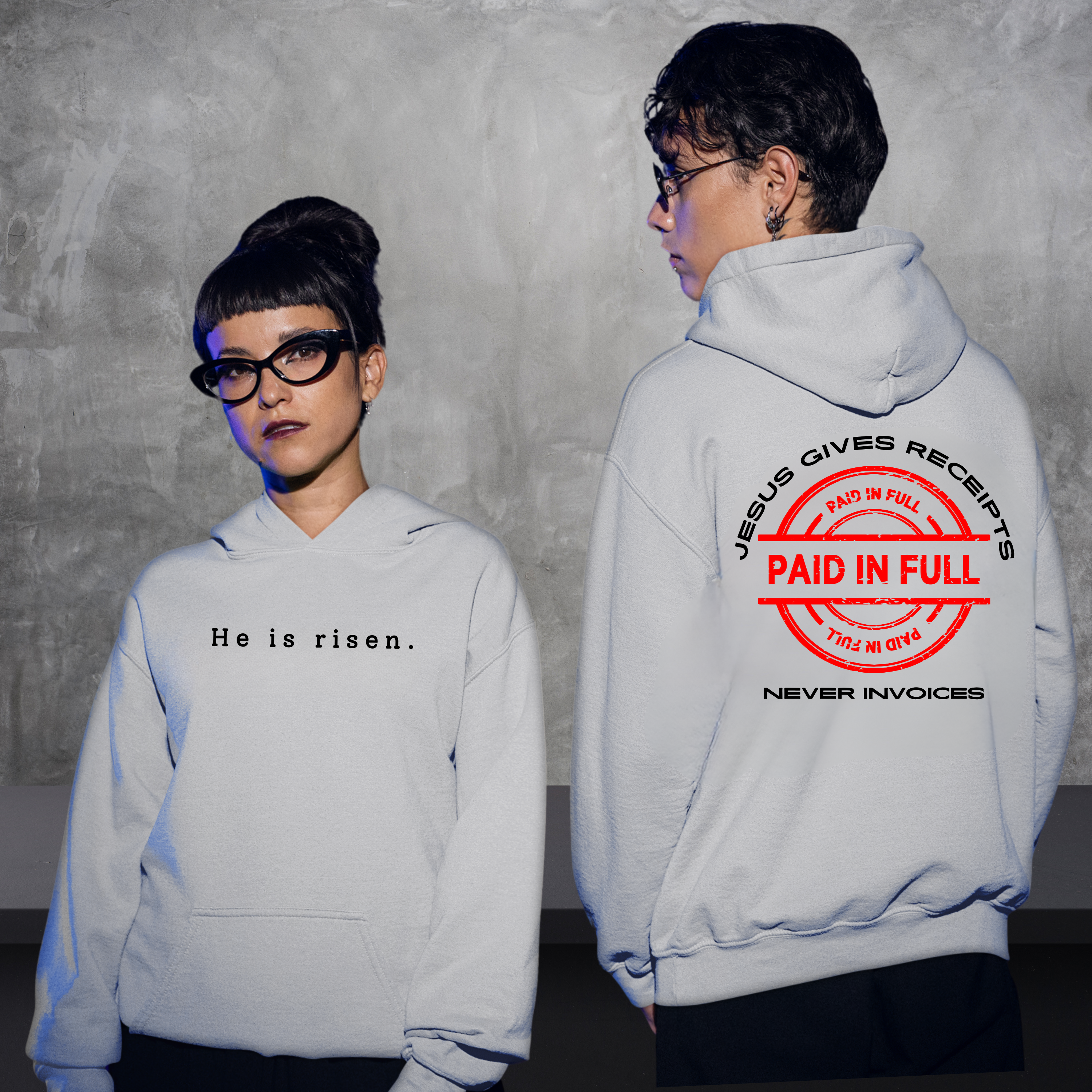 "He is risen. - Jesus Gives Receipts - Never Invoices" Christian Hoodie | "Paid-in-Full" Christian Graphic Streetwear | Gildan 18500 ™ Unisex Pullover Hooded Sweatshirt | Faith Apparel Gift - Image 4