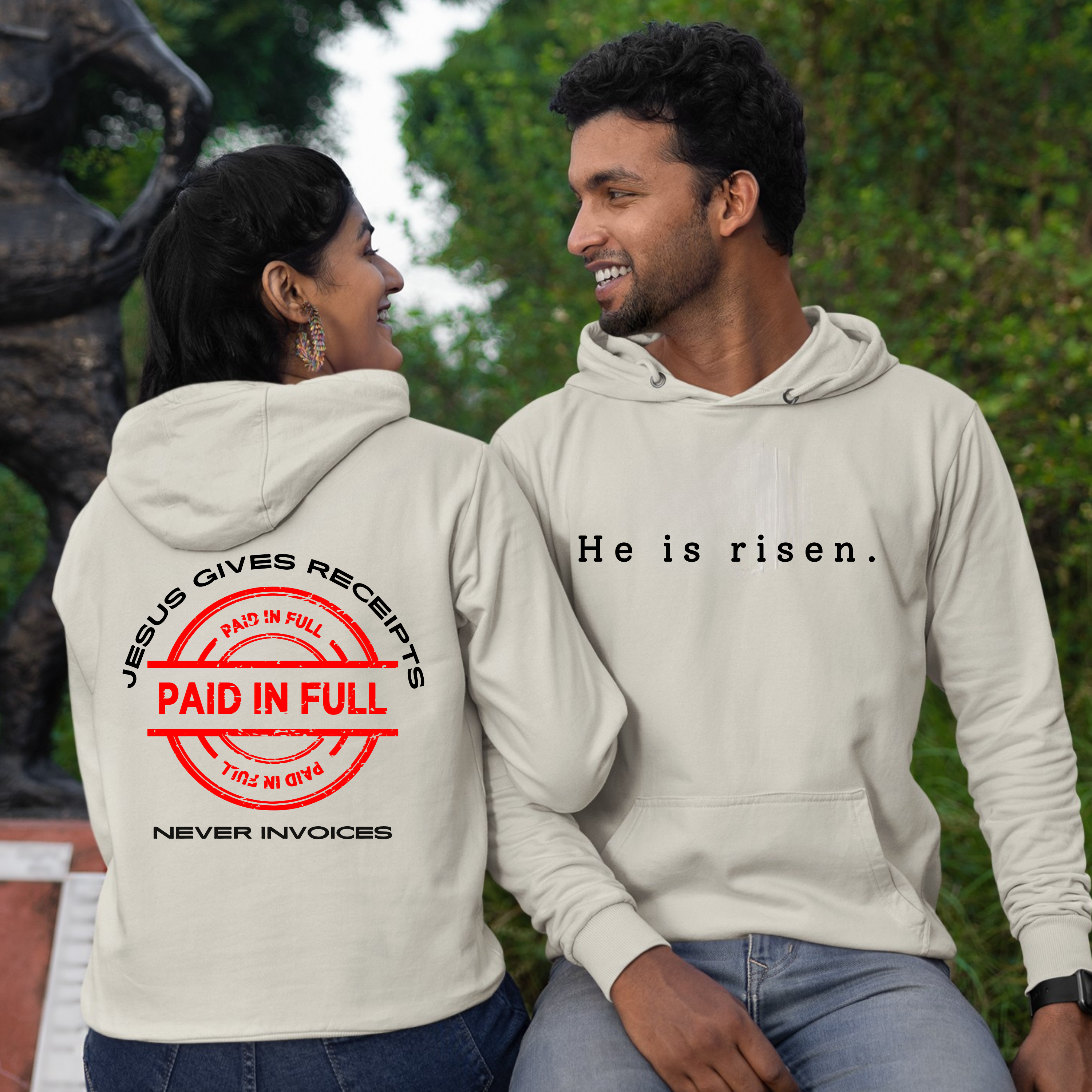 "He is risen. - Jesus Gives Receipts - Never Invoices" Christian Hoodie | "Paid-in-Full" Christian Graphic Streetwear | Gildan 18500 ™ Unisex Pullover Hooded Sweatshirt | Faith Apparel Gift - Image 3