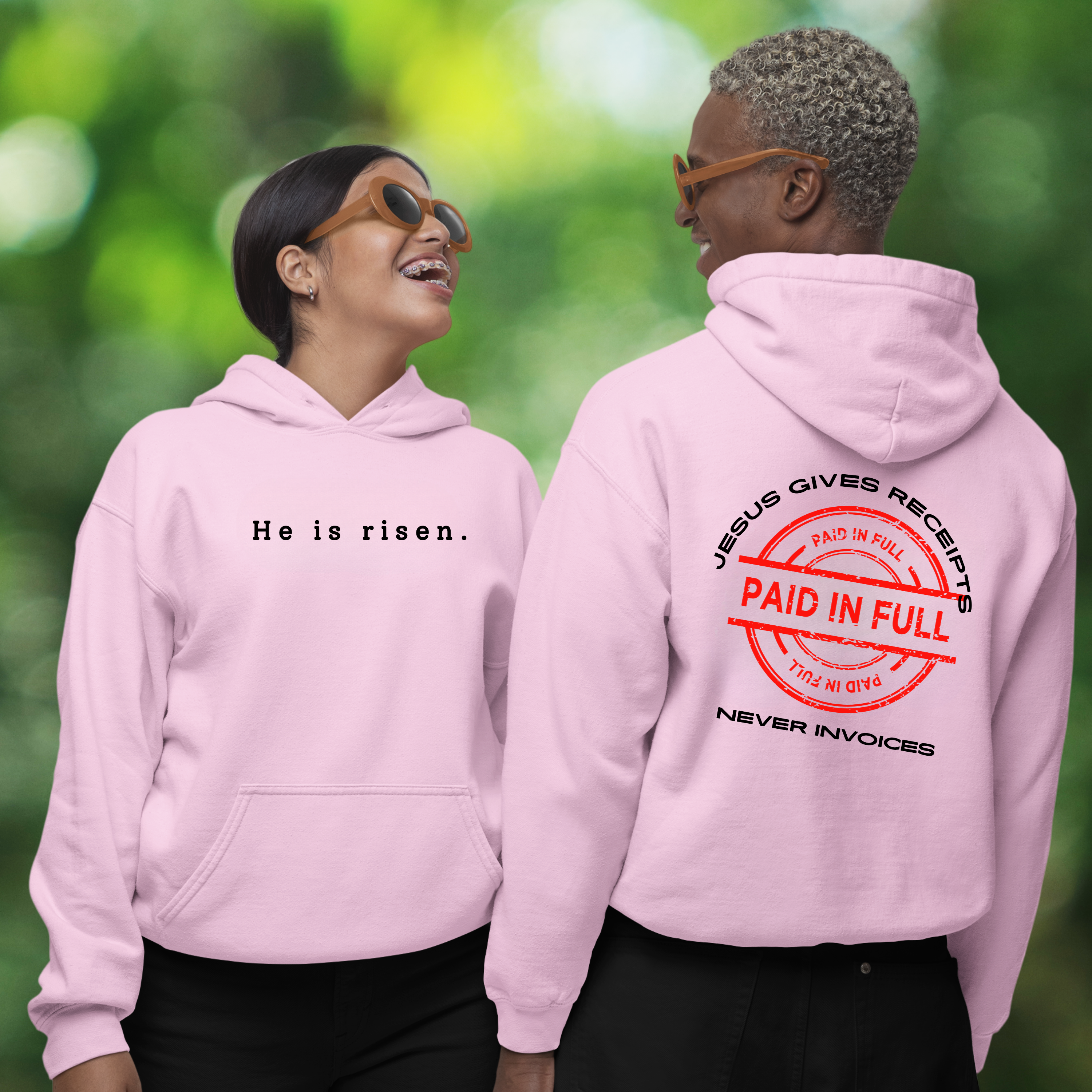"He is risen. - Jesus Gives Receipts - Never Invoices" Christian Hoodie | "Paid-in-Full" Christian Graphic Streetwear | Gildan 18500 ™ Unisex Pullover Hooded Sweatshirt | Faith Apparel Gift - Image 6