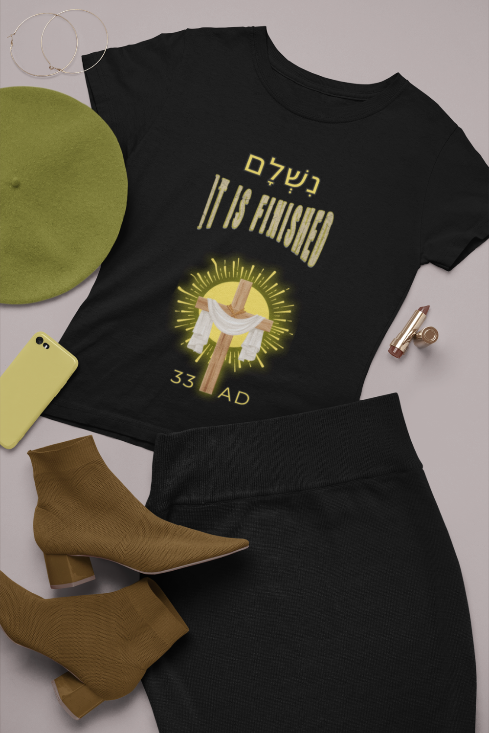 "נִשְׁלָם /It is Finished" Christian T-Shirt | John 19:30 Christian Apparel | Cross and Robe Design | 33 AD Faith Shirt - Image 7