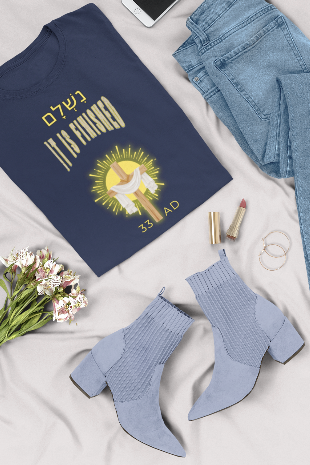 "נִשְׁלָם /It is Finished" Christian T-Shirt | John 19:30 Christian Apparel | Cross and Robe Design | 33 AD Faith Shirt - Image 9