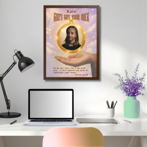 VERTICAL OR HORIZONTAL FRAMED POSTER: Personalizable "God's Got Your Back" Poster Featuring A Glowing Photo Locket Necklace Falling From the Sky Onto God's Righteous Right Hand | Motivational Decor...