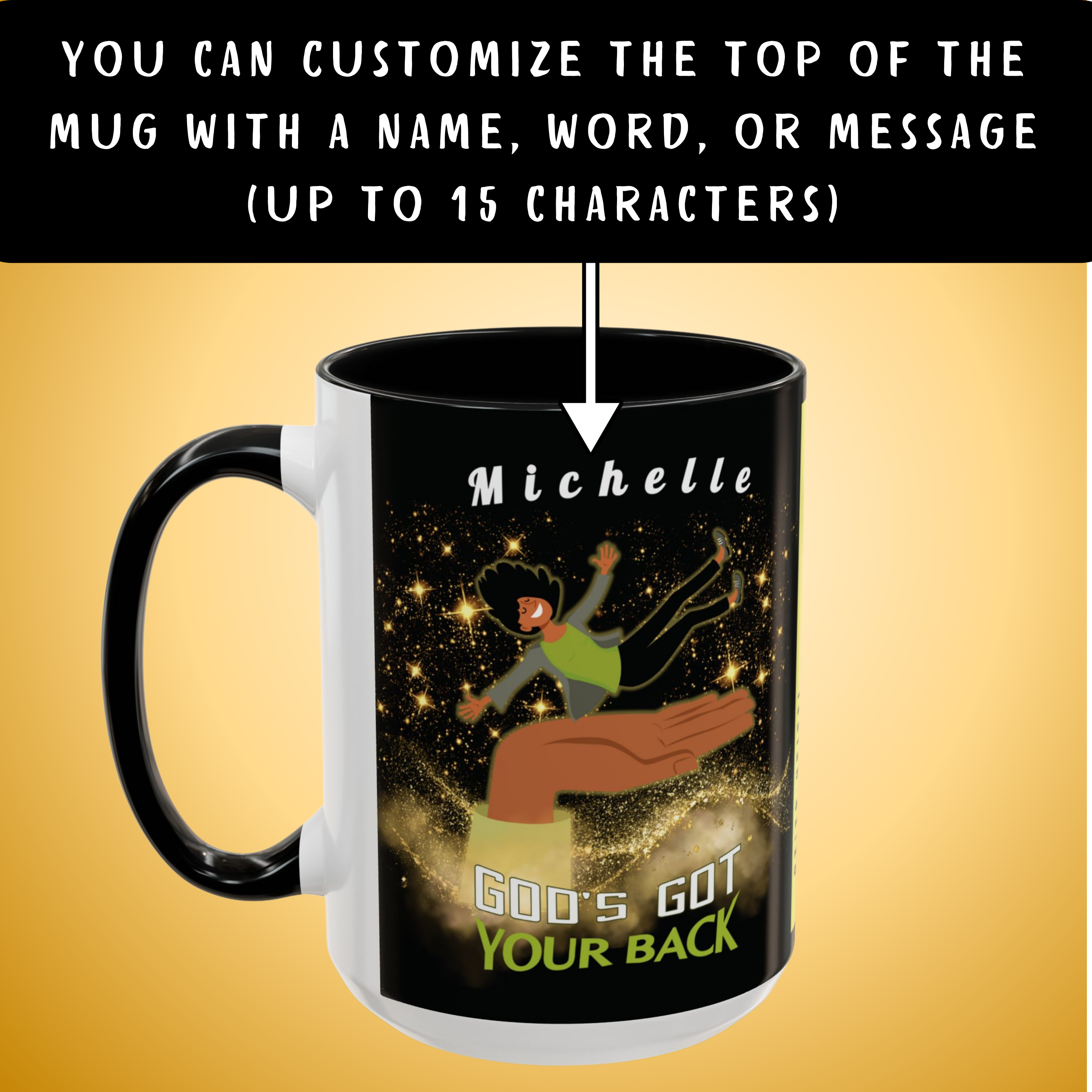 Personalizable "God's Got Your Back" Christian Wraparound Mug Featuring a Melanated Woman Falling Onto God's Right Hand | Bible Verse Isaiah 41:10 Personalized Faith Mug | Inspirational Scripture Gift for Believers - Image 3