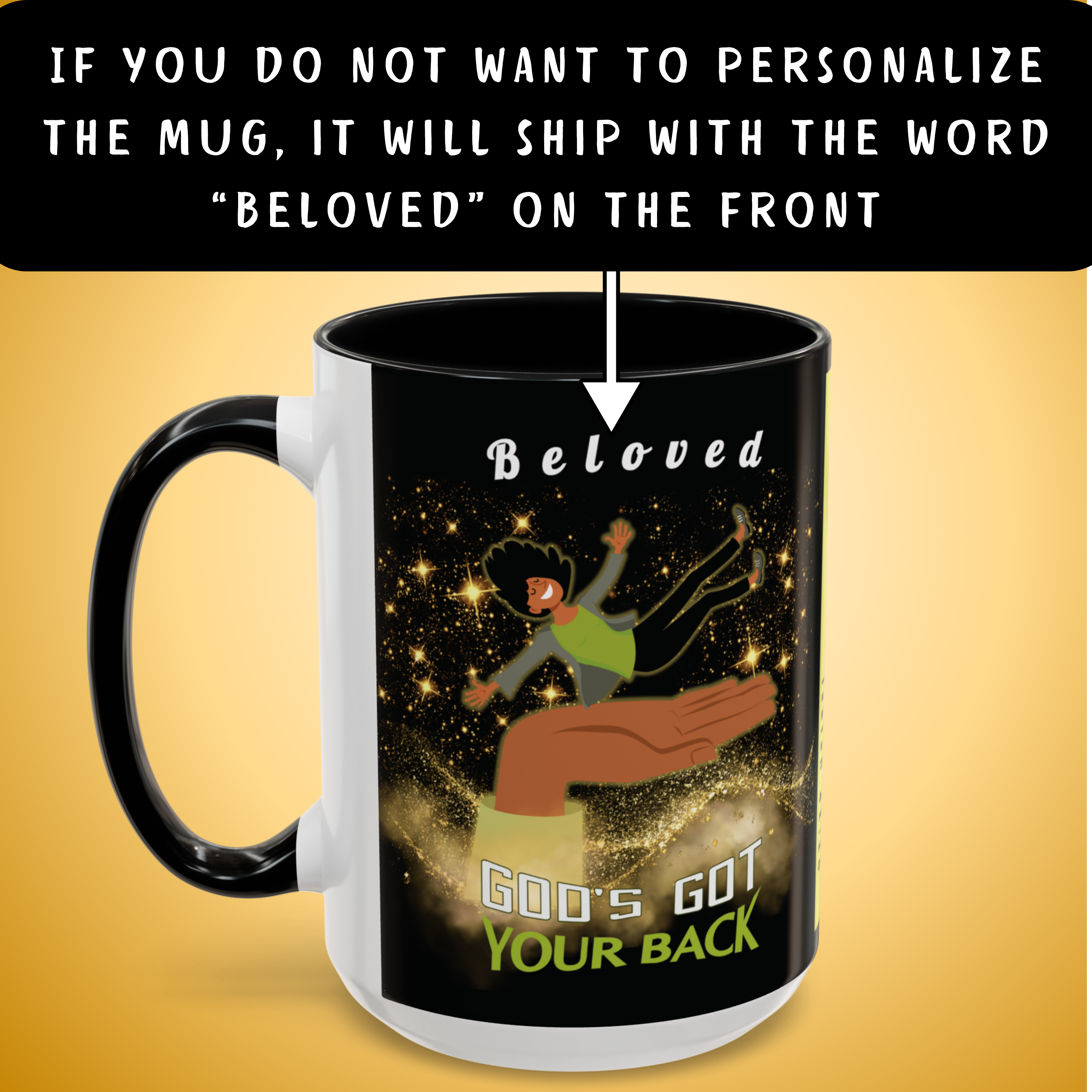 Personalizable "God's Got Your Back" Christian Wraparound Mug Featuring a Melanated Woman Falling Onto God's Right Hand | Bible Verse Isaiah 41:10 Personalized Faith Mug | Inspirational Scripture Gift for Believers - Image 4