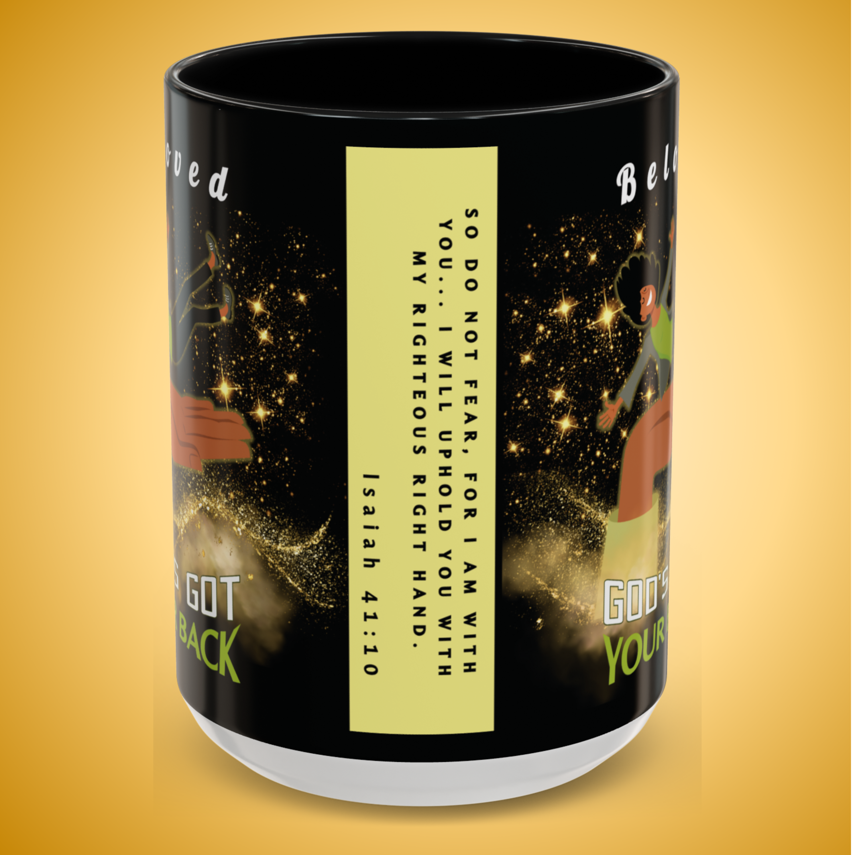 Personalizable "God's Got Your Back" Christian Wraparound Mug Featuring a Melanated Woman Falling Onto God's Right Hand | Bible Verse Isaiah 41:10 Personalized Faith Mug | Inspirational Scripture Gift for Believers - Image 14