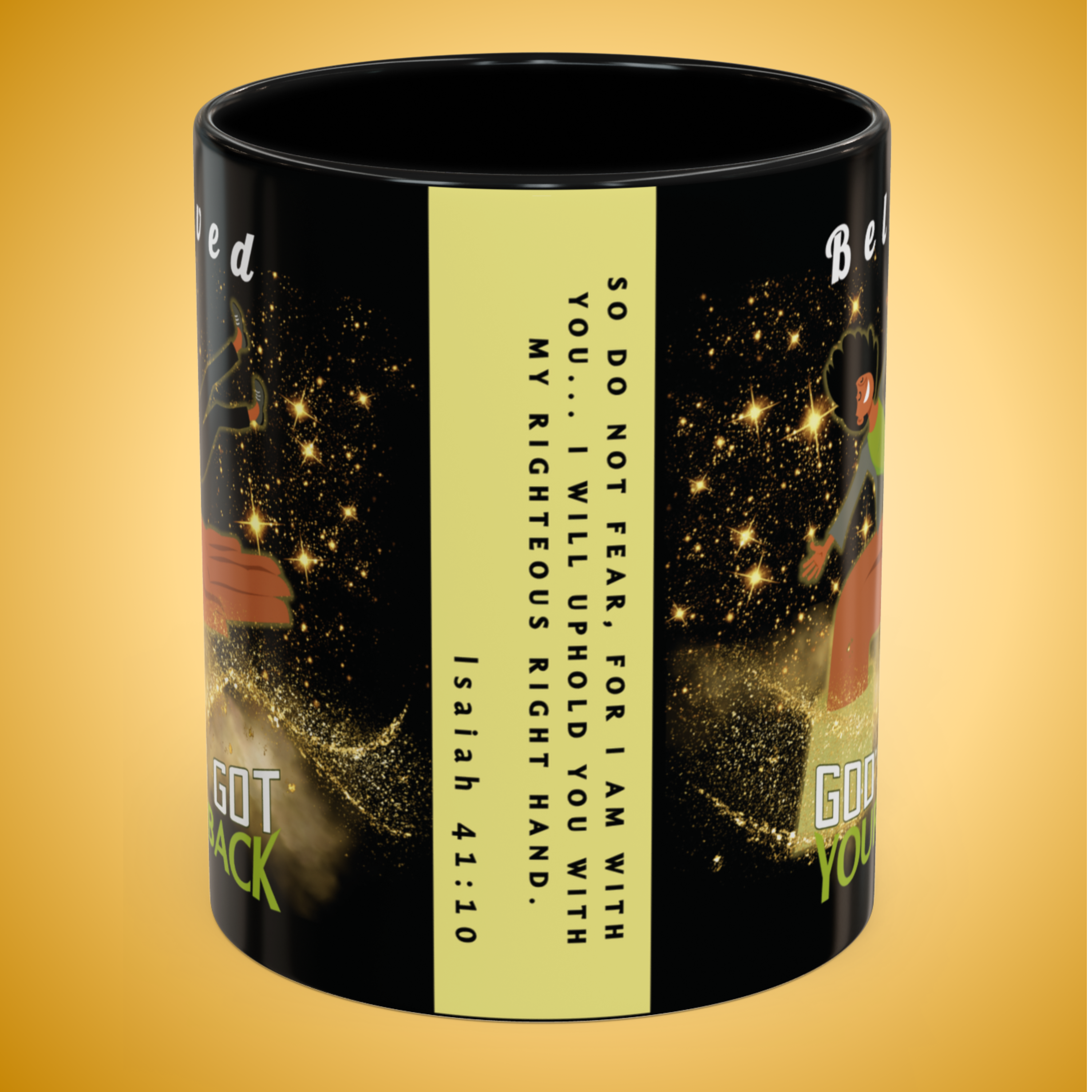 Personalizable "God's Got Your Back" Christian Wraparound Mug Featuring a Melanated Woman Falling Onto God's Right Hand | Bible Verse Isaiah 41:10 Personalized Faith Mug | Inspirational Scripture Gift for Believers - Image 11