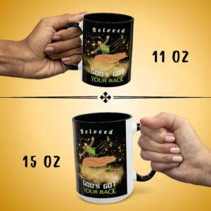 Personalizable "God's Got Your Back" Christian Wraparound Mug Featuring a Fair-Skinned Woman Falling Onto God's Right Hand | Bible Verse Isaiah 41:10 Personalized Faith Mug | Inspirational Scripture Gift for Believers