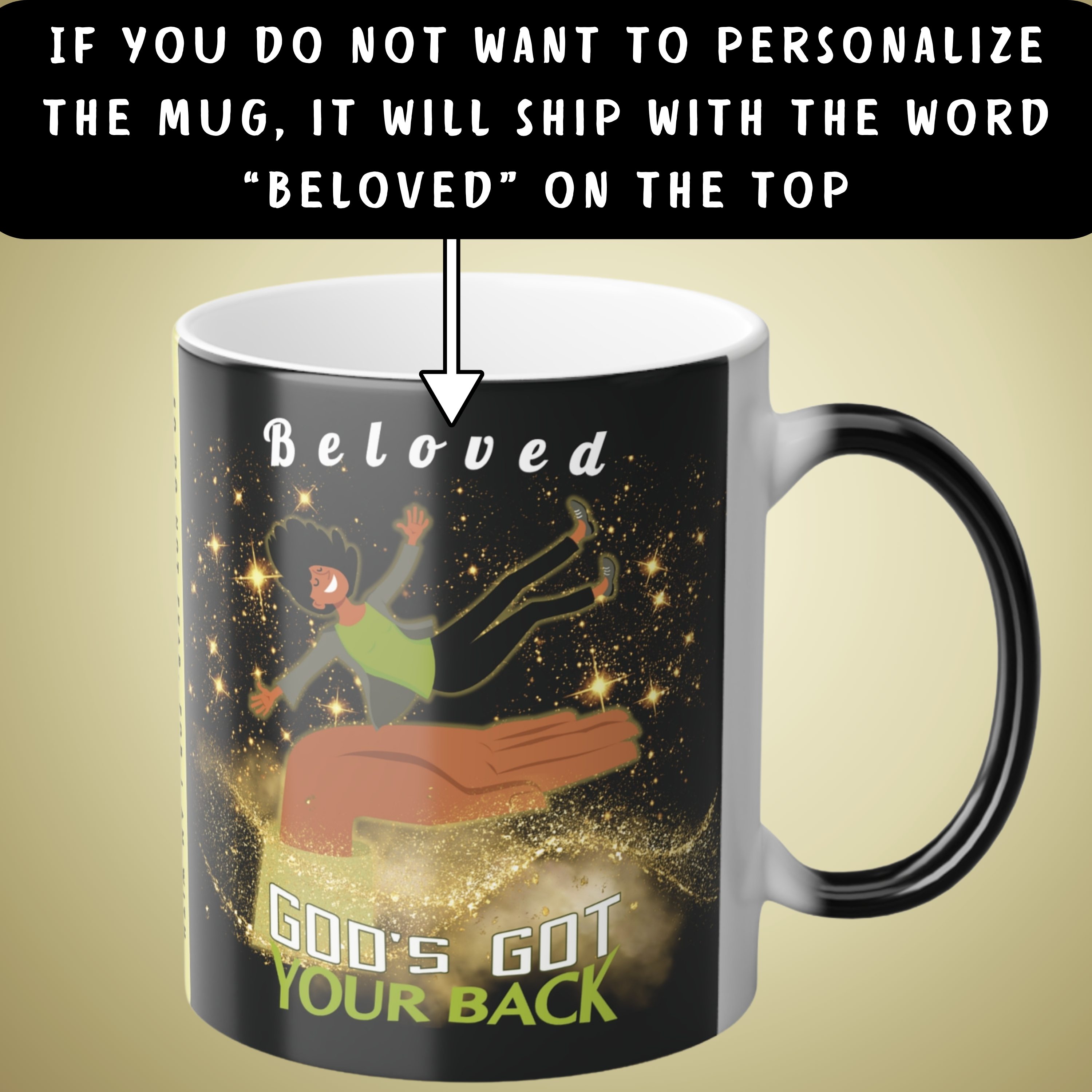 Personalizable Color-Changing "God's Got Your Back" Magic Drinkware | Melanated Woman Falling Onto God's Righteous Right Hand | Bible Verse Isaiah 41:10 - Image 4