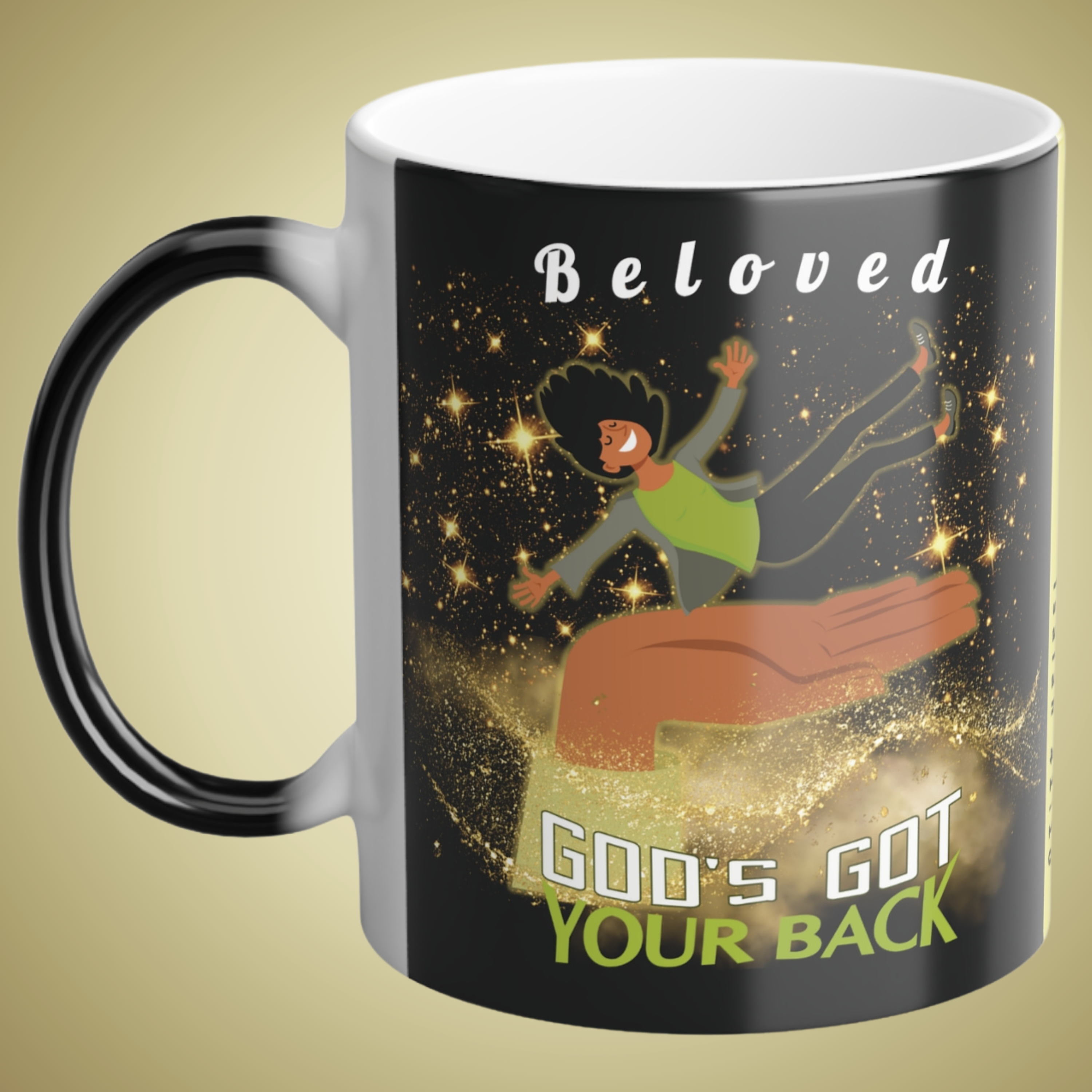Personalizable Color-Changing "God's Got Your Back" Magic Drinkware | Melanated Woman Falling Onto God's Righteous Right Hand | Bible Verse Isaiah 41:10 - Image 12
