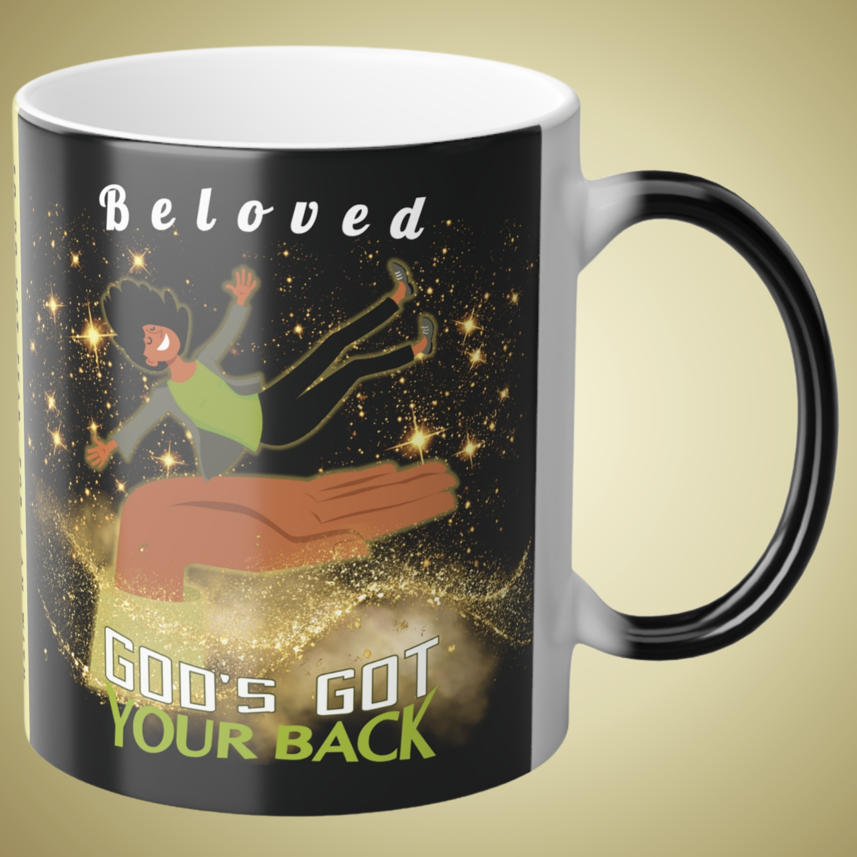 Personalizable Color-Changing "God's Got Your Back" Magic Drinkware | Melanated Woman Falling Onto God's Righteous Right Hand | Bible Verse Isaiah 41:10 - Image 11