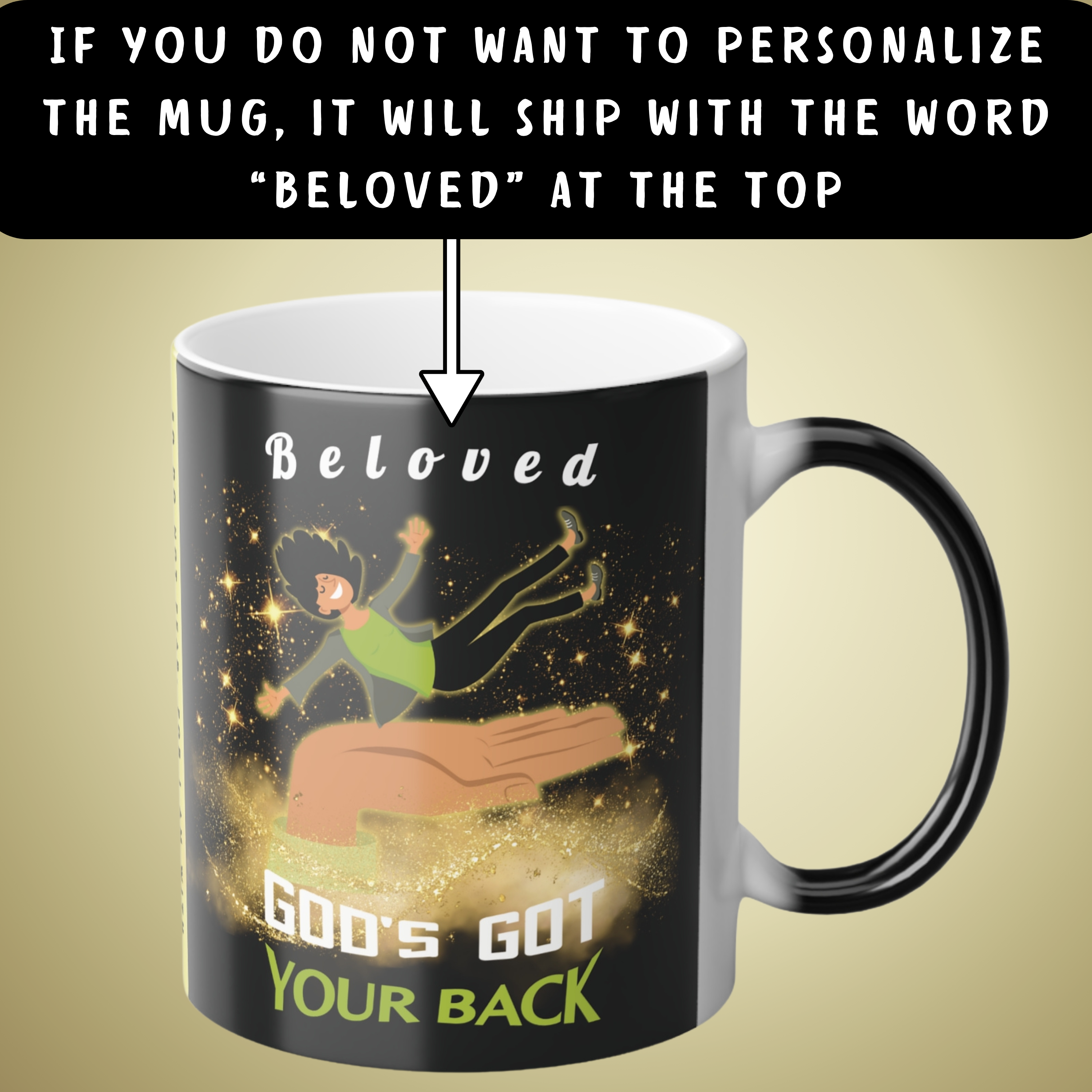 Personalizable Color-Changing "God's Got Your Back" Magic Drinkware | Fair-Skinned Woman Falling Onto God's Righteous Right Hand | Bible Verse Isaiah 41:10 Gift - Image 4
