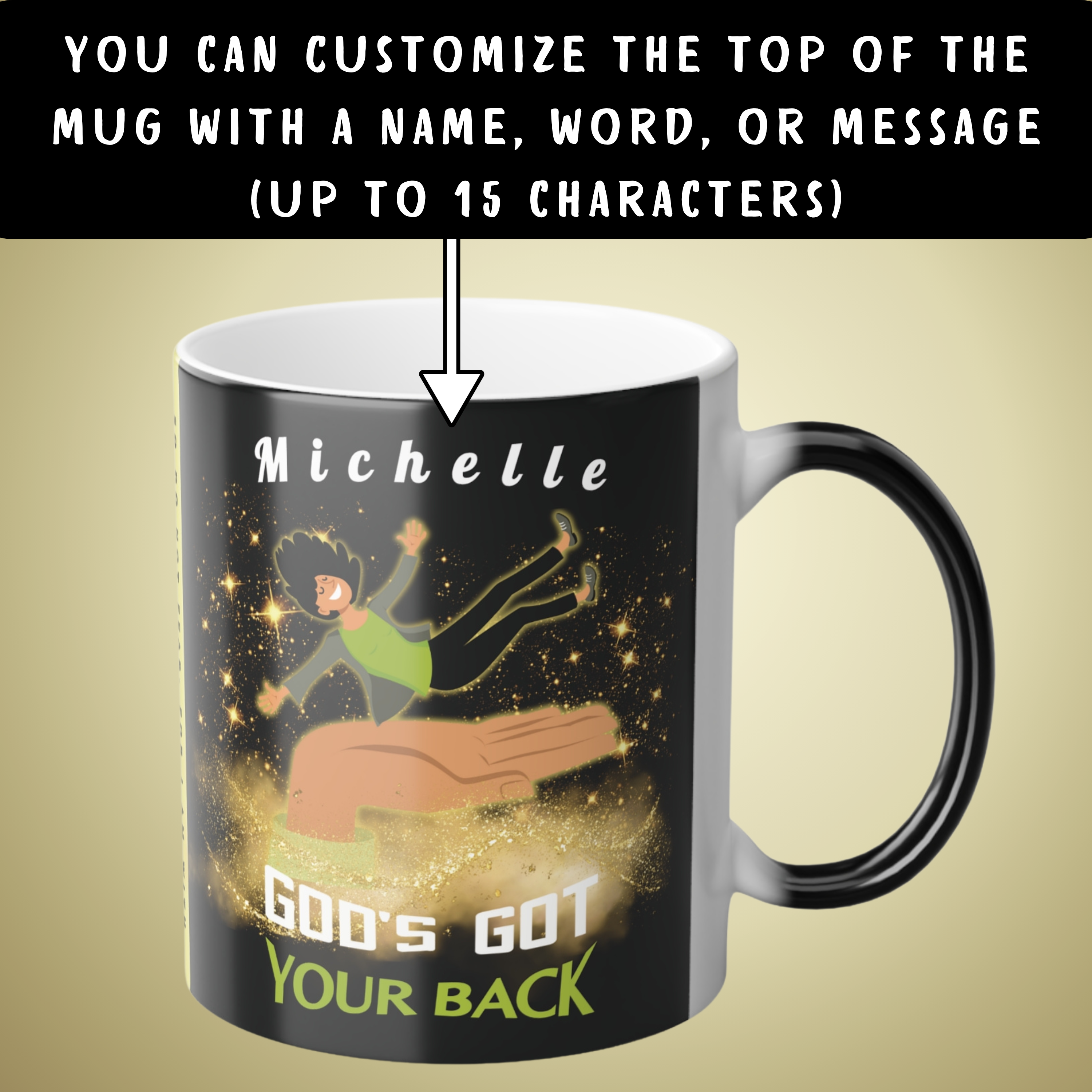 Personalizable Color-Changing "God's Got Your Back" Magic Drinkware | Fair-Skinned Woman Falling Onto God's Righteous Right Hand | Bible Verse Isaiah 41:10 Gift - Image 3