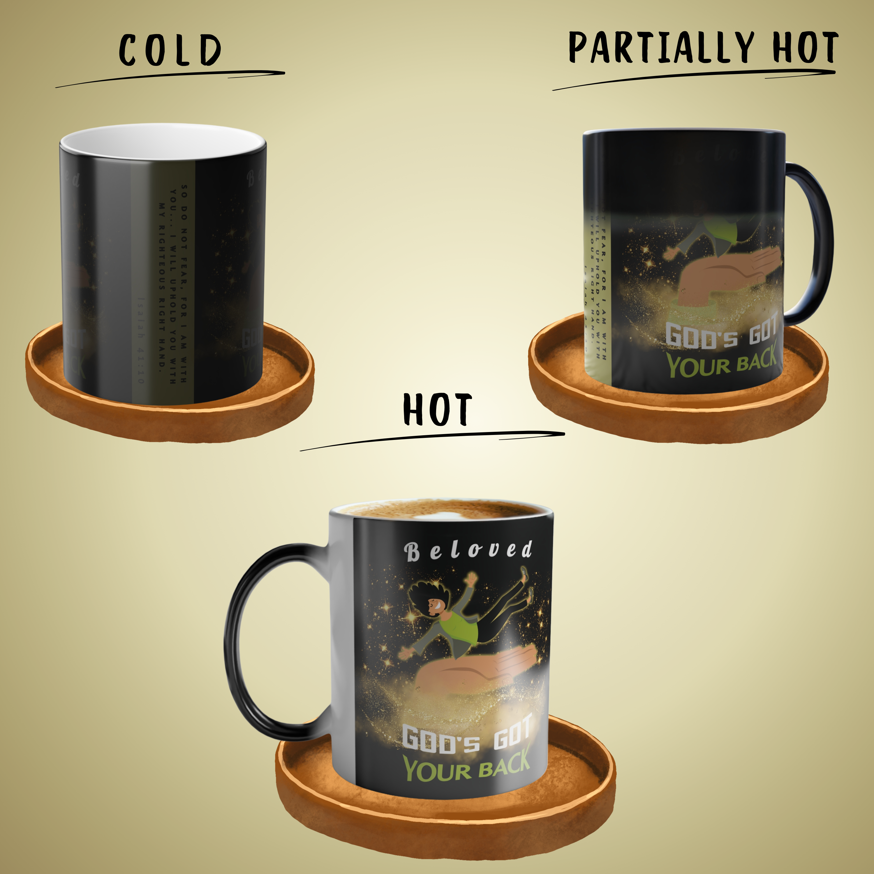 Personalizable Color-Changing "God's Got Your Back" Magic Drinkware | Fair-Skinned Woman Falling Onto God's Righteous Right Hand | Bible Verse Isaiah 41:10 Gift - Image 2