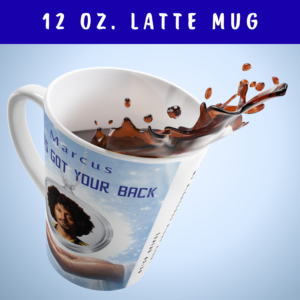 Personalizable "God's Got Your Back" Latte Mug Featuring A Glowing Photo Locket Falling From the Sky Onto God's Righteous Right Hand | Motivational Cup Featuring Isaiah 41:10 | Faith-Based Inspirational Gift for Women and Men | Customizable Religious Coffee Cup