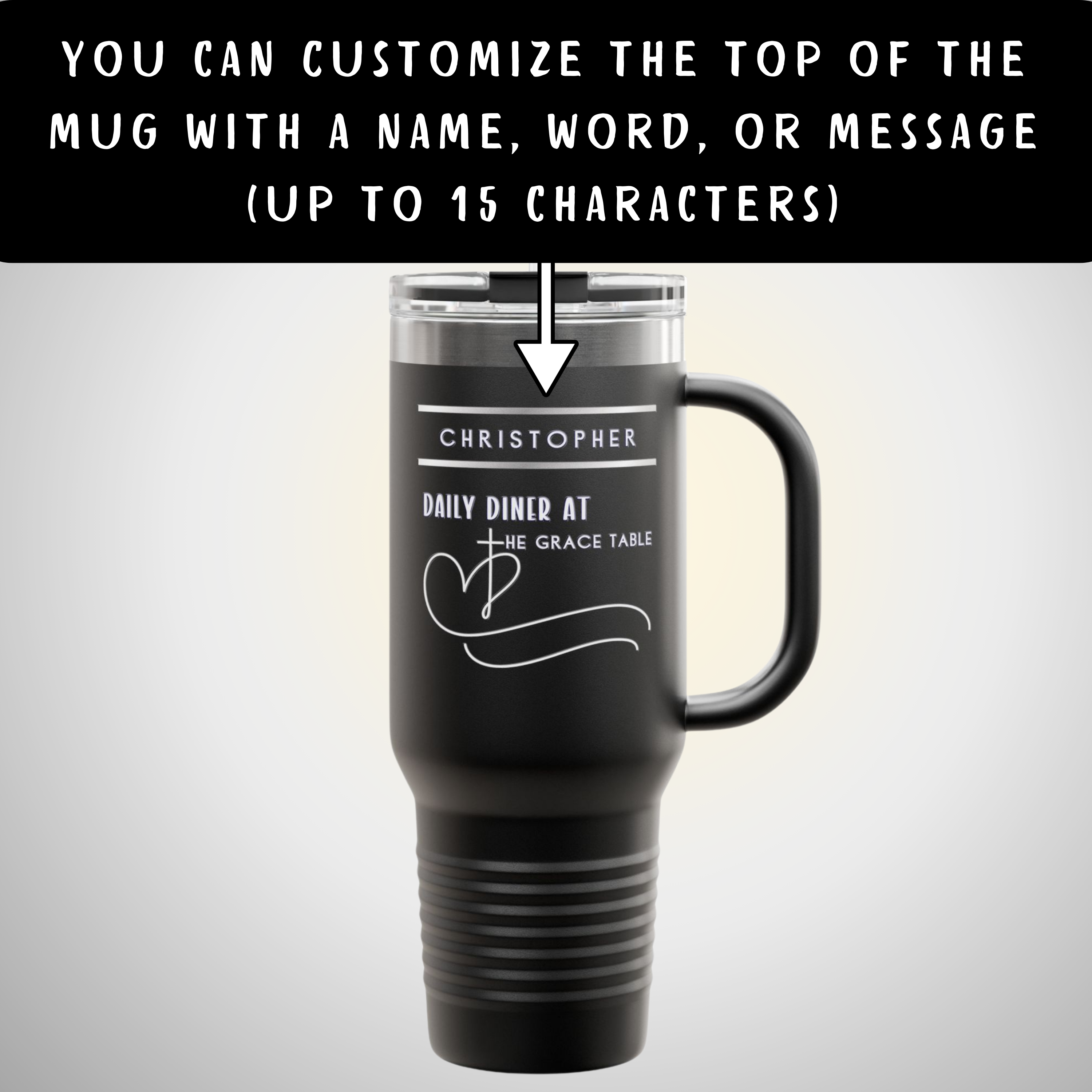 Personalizable "Daily Diner At The Grace Table™- Psalm 91 Equipped" 40 Oz Travel Mug | Insulated Tumbler with Handle & Straw | Custom Christian Gift | God’s Beloved Drinkware | Faith-Based Insulated Cup (5 Colors) - Image 3