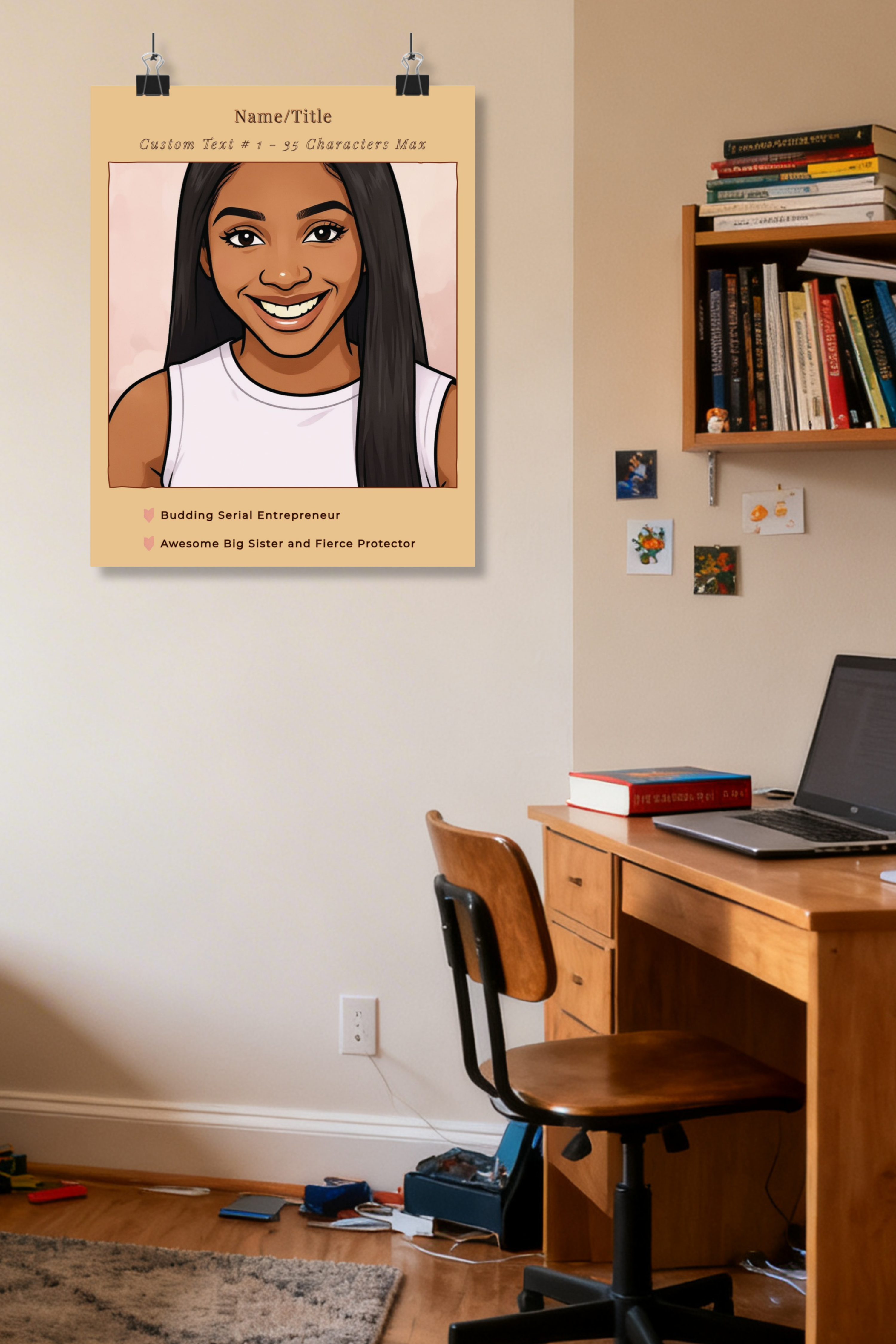 VALUE BUNDLE: Custom "Photo to Cartoon" Matte Vertical Poster AND Digital Download Files | Cartoonified Portrait for Men, Women, Kids, Pets | Personalizable Wall Art - Image 2