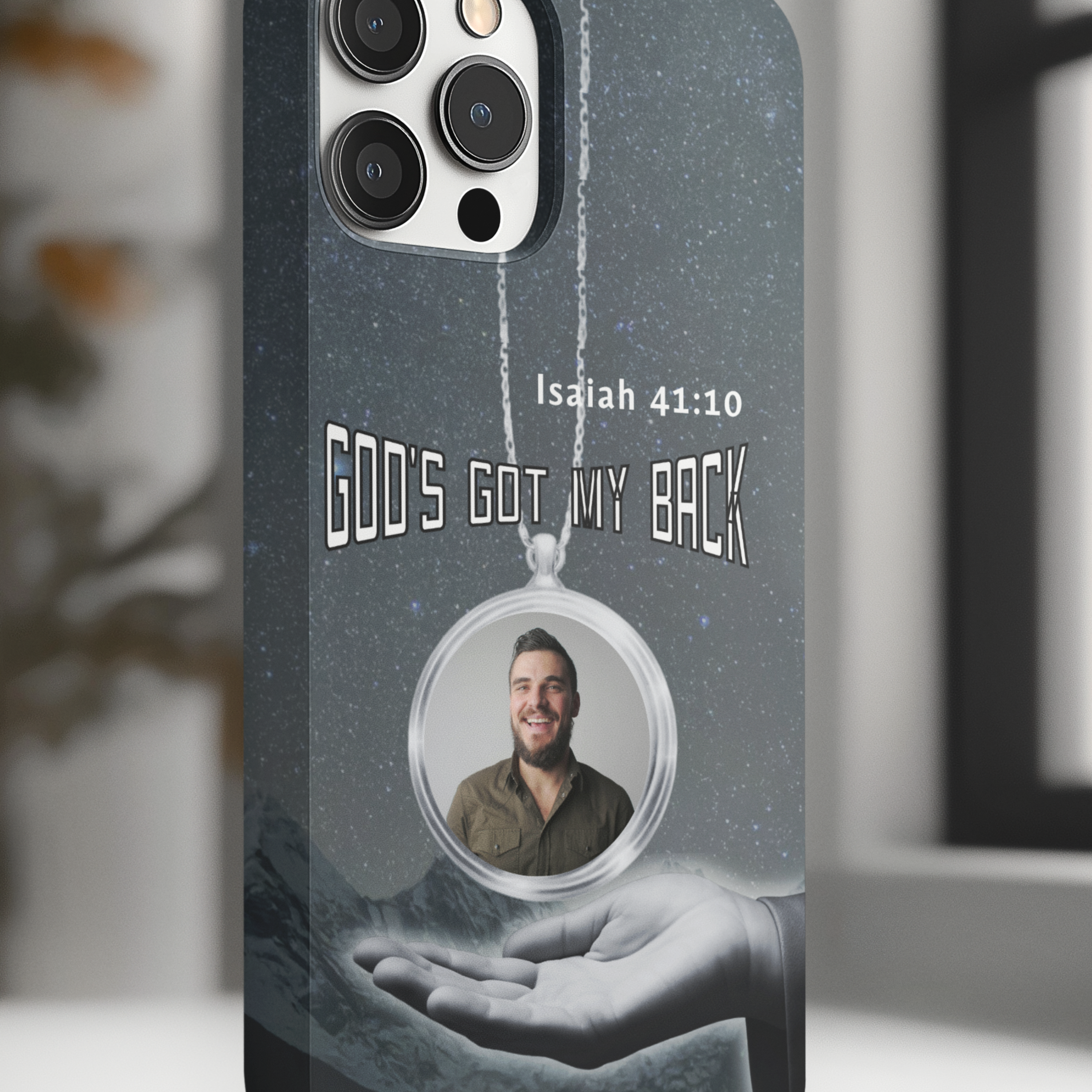 "God's Got My Back" Samsung Phone Case - Personalized Photo Locket Case with Isaiah 41:10 | Protective Tough Case with Righteous Right Hand of God Design - Image 3