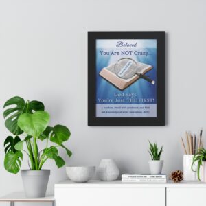 VERTICAL FRAMED POSTER: Personalizable "You Are NOT Crazy - God Says You're Just THE FIRST" Poster | Proverbs 8:12 Wall Art | Christian Faith Gift for Entrepreneurs